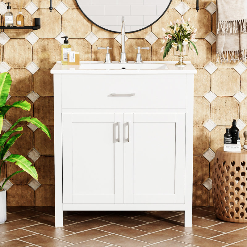Bathroom Vanity With Ceramic Sink And Ample Storage - The Perfect Choice For Small Bathrooms