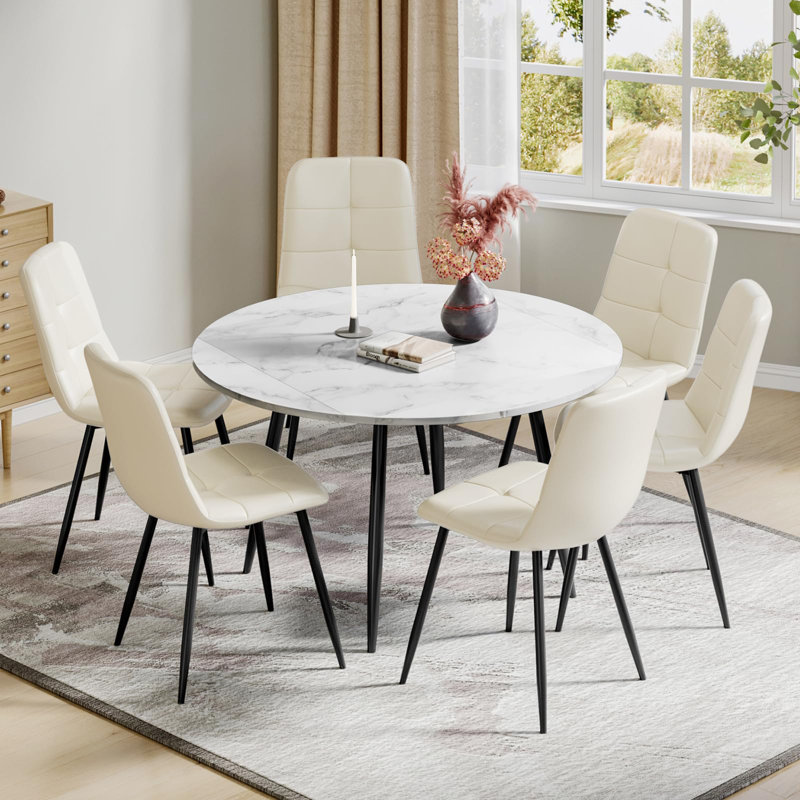 Round Metal Base Dining Table, White