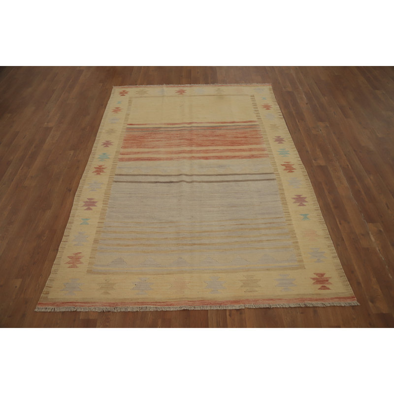 Tapis kilim en laine à teinture végétale tissé à plat 5 x 7