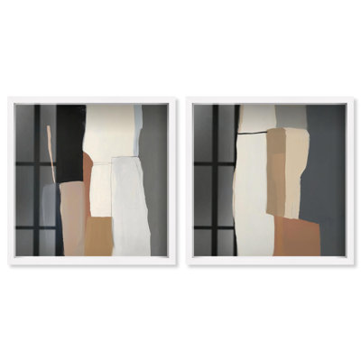Neutral Passageways Pair Shadowbox Print Gold Wall Art Set by Art Remedy, White Frame, 12 x 12