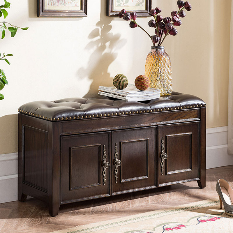 Banc rembourré en bois massif Nutbrown, Brun noyer, Noir