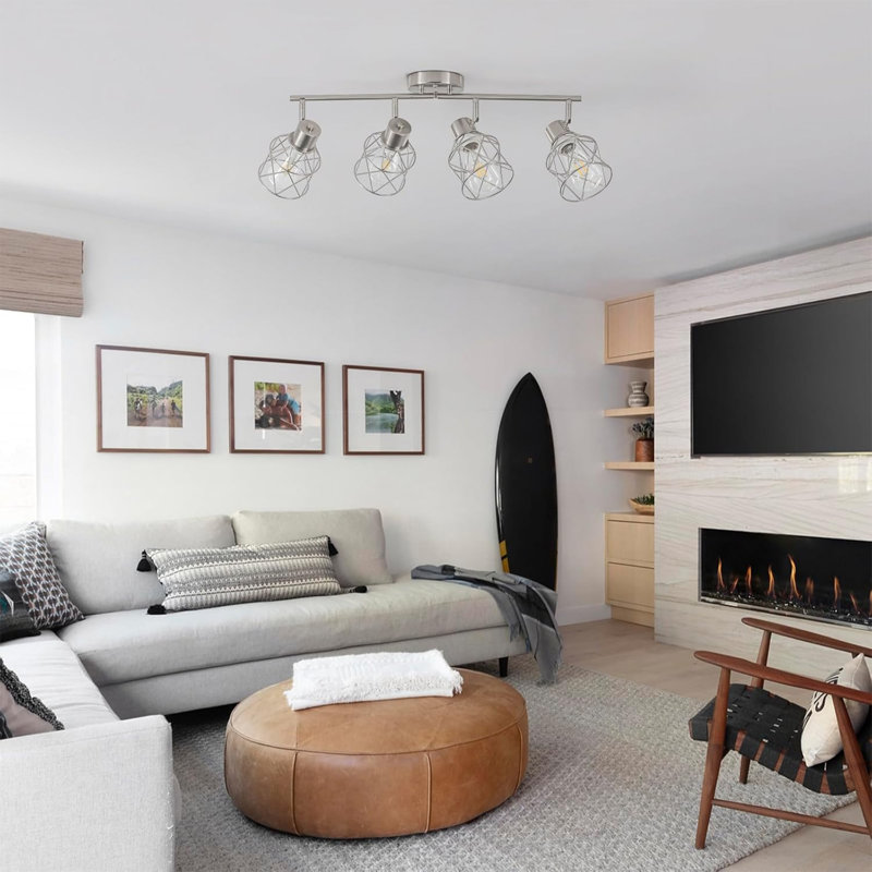 4-lights Semi Flush Mount Ceiling Light, Adjustable Multi-directional Light Fixtures, Rotatable Farmhouse Light Fixtures Mount With Metal Cage For Dining Room, Living Room