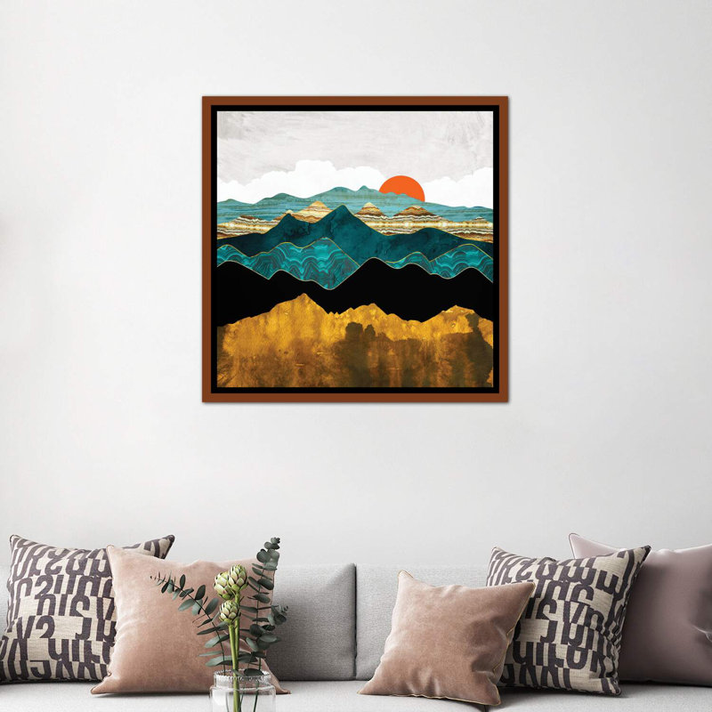 Turquoise Vista - imprimé, H 37 po x l 37 po x P 1,5 po, Cadre flottant brun