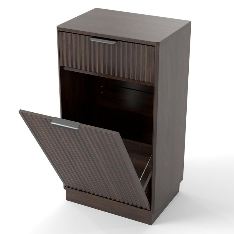 Tilt Out Trash Cabinet with Drawer, Walnut