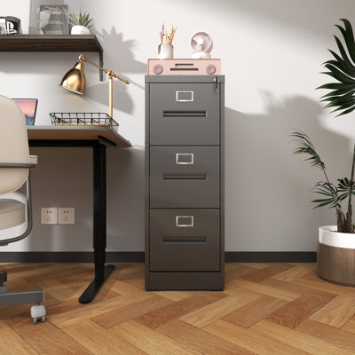 3 Drawer Metal File Cabinet With Lock, A4 Letter Legal Capacity, Office Home Use, Smooth Surface Finish Organization, Quiet Slides