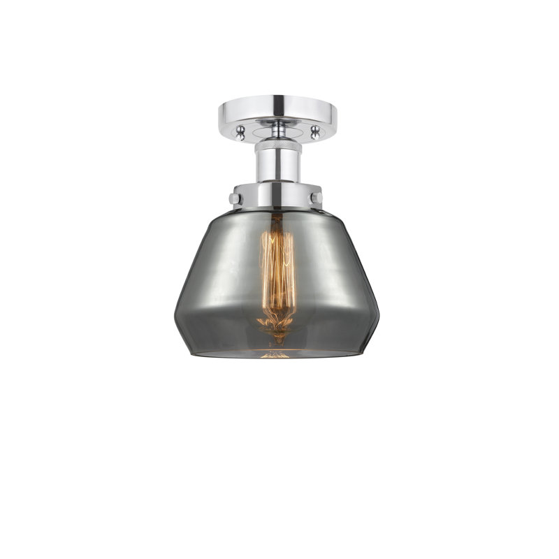 Plafonnier semi-encastré en verre Cahn, Plaqué couleur fumée, Chrome poli