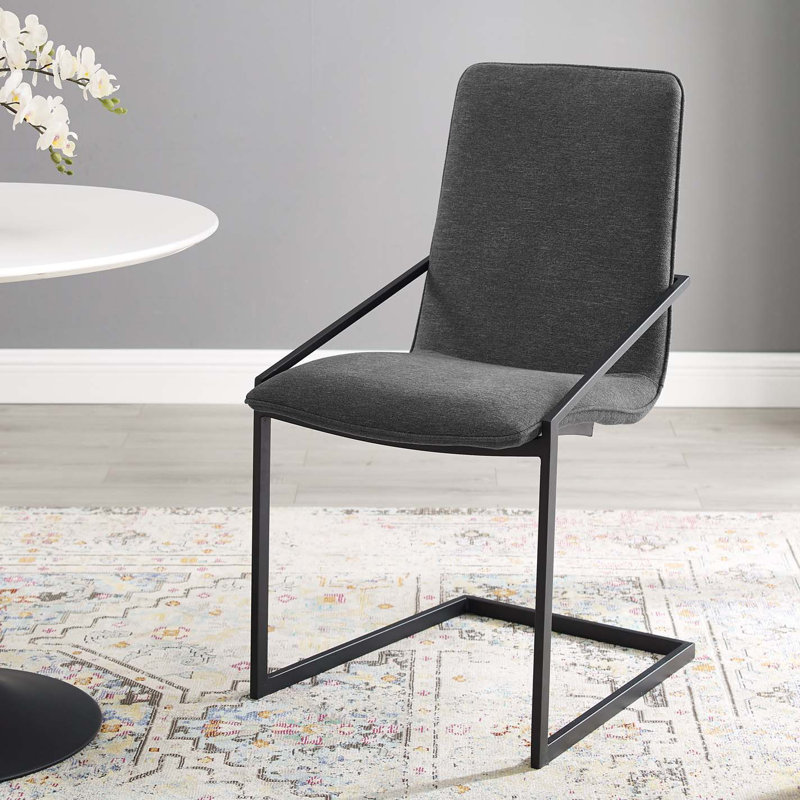 Modway Pitch Performance Velvet Dining Armchair, Polyester Charcoal, Matte Black