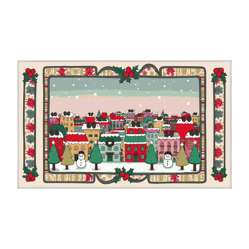 Tapis de vacances d'hiver de Noël lavable The Holiday Aisle®, Rectangulaire 3 pi x 5 pi