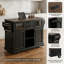 Îlot de cuisine de 54,9 po de largeur avec rallonge, prise de courant, portes de grange et porte vitrée, chariot de rangement avec 4 tablettes pour la cuisine, la salle à manger, noir