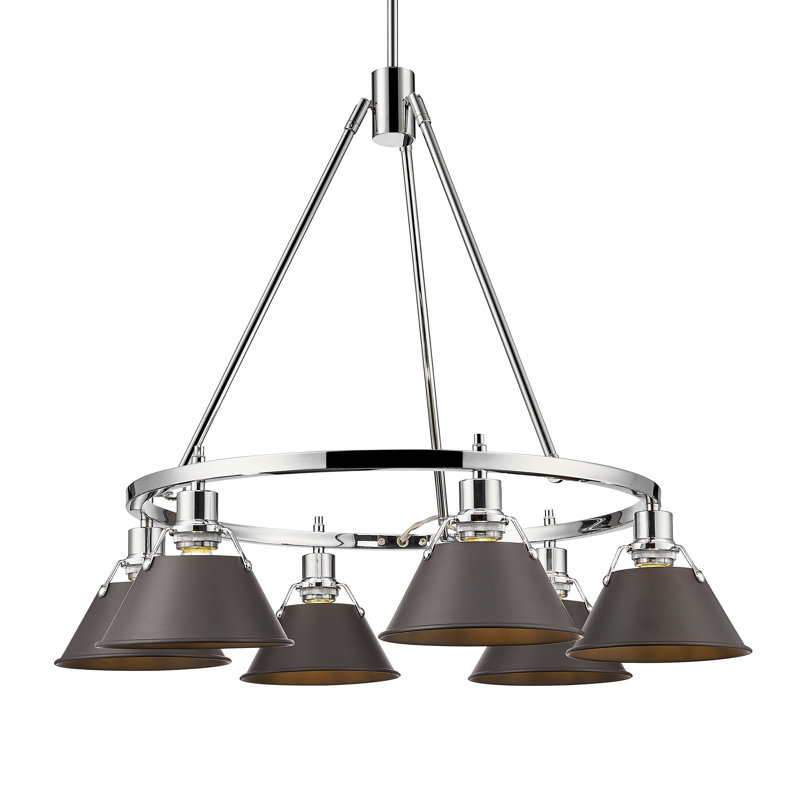 Felda 6 - Light Steel Dimmable Cone Chandelier, Rubbed Bronze, Chrome