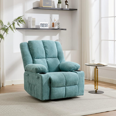 Adult Massage & Heated Recliner Chair with Padded Headrest, Breathable Linen Upholstery, 155° Recline & 8 Vibration Nodes, Blue