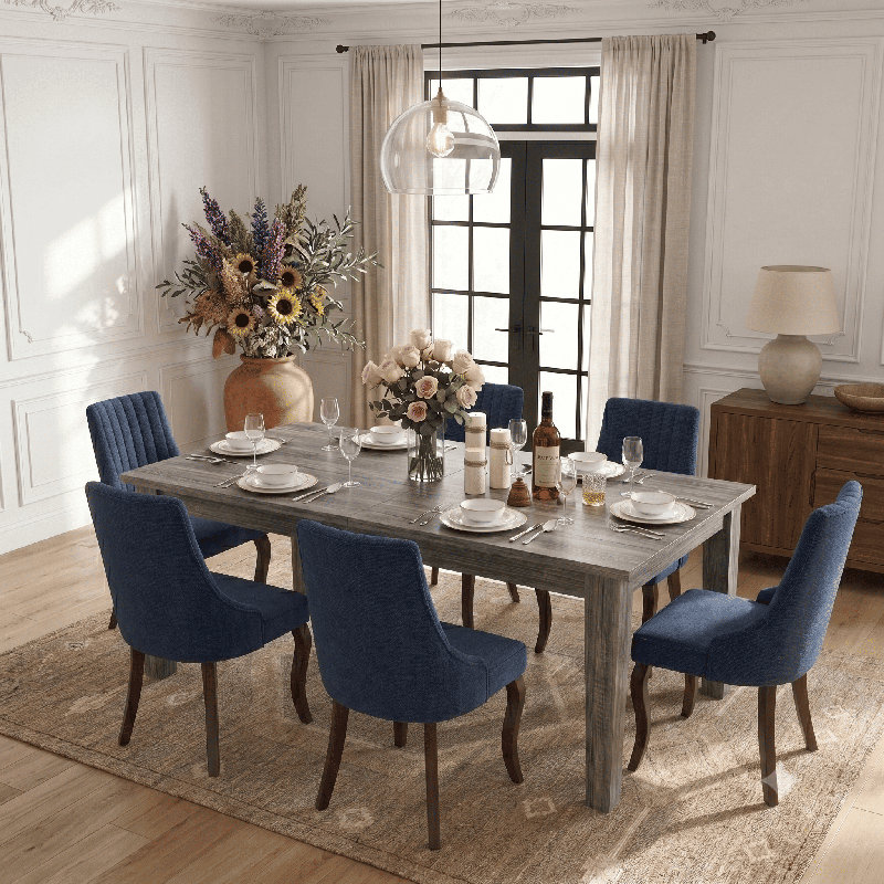 Ensemble de table de salle à manger extensible 106 pouces avec 6 chaises rembourrées Banstead, Bleu