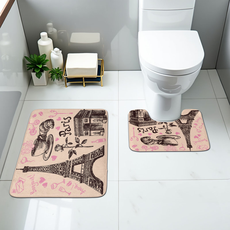  Ensemble de 2 tapis de salle de bain Eiffel Tower