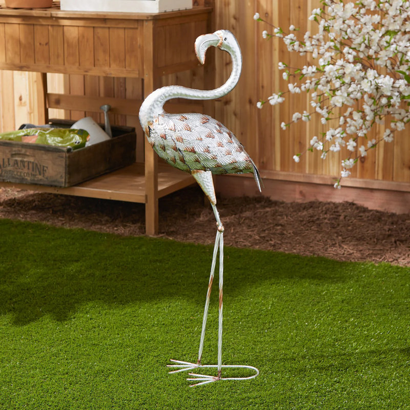 STATUE FLAMINGO GALVANISÉE DEBOUT