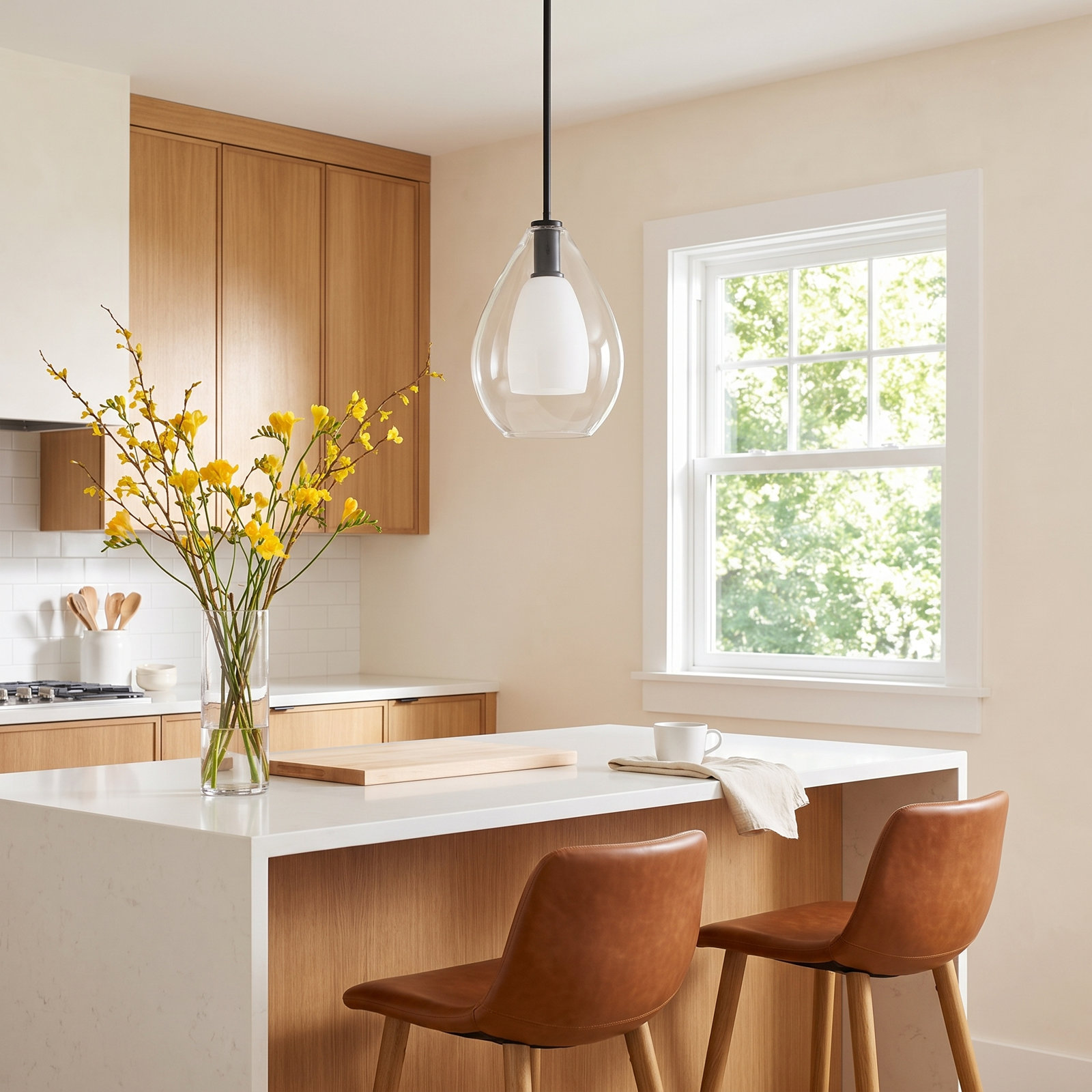 Eldine Single Light Glass Dimmable Pendant, 20.75" H x 15" W x 15" D, Matte Black