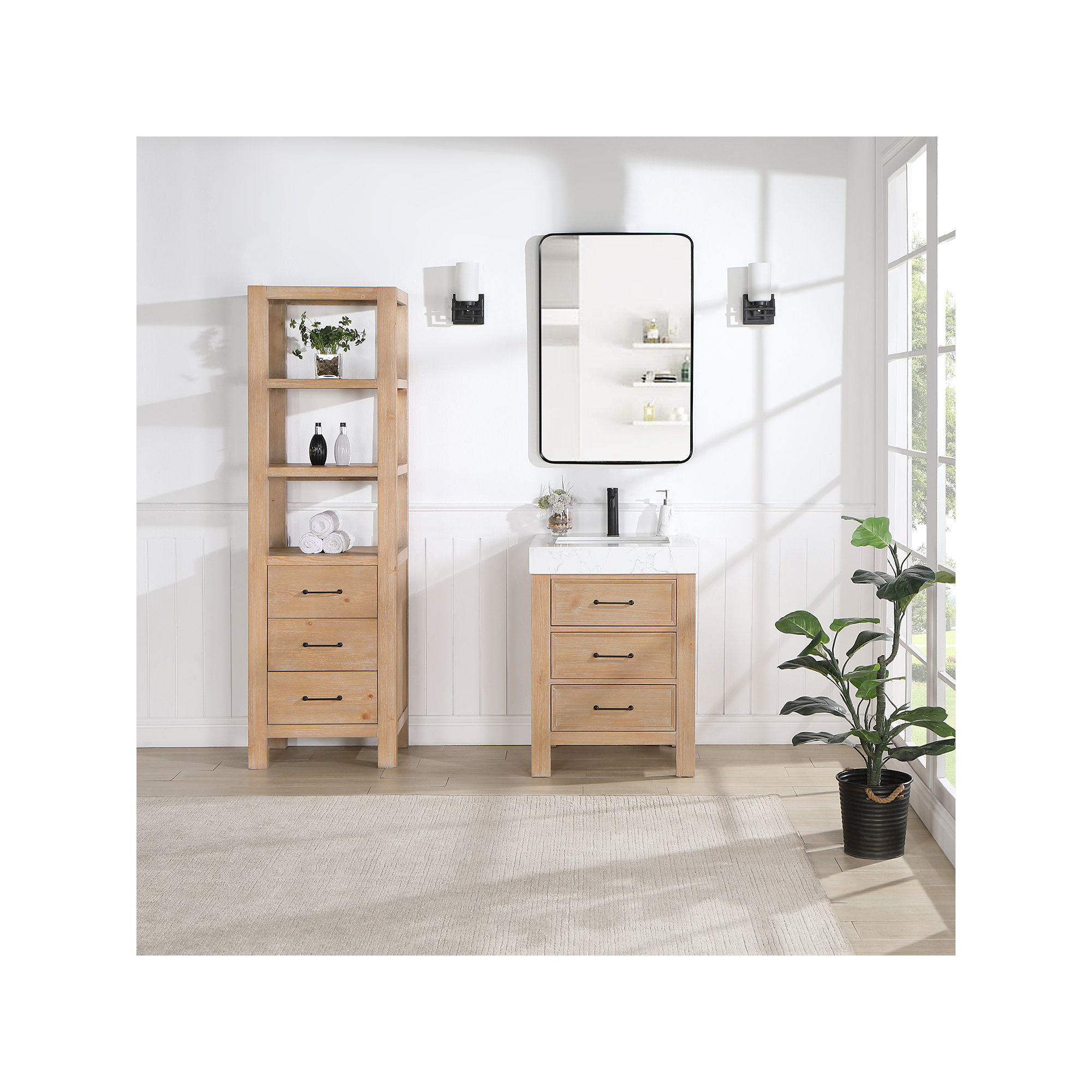 Moana Solid Wood Linen Cabinet, Brown