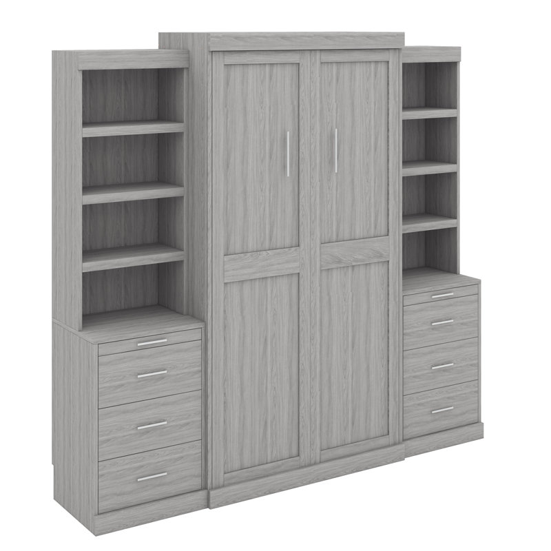 Lit escamotable double avec tablettes et tiroirs