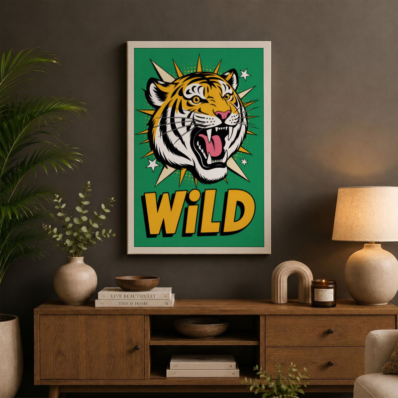 Wild Tiger Energy Modern - Wrapped Canvas, 36x24 - 91.4 x 61.0 cm, Taupe Border