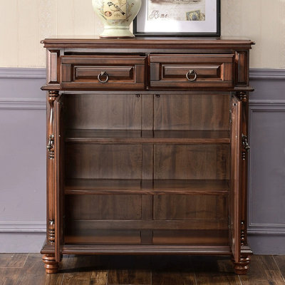 Banc de rangement pour chaussures en bois massif noyer foncé