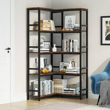 6-Shelf Corner Bookshelf, 70.5 L-Shaped Etagere Bookcase