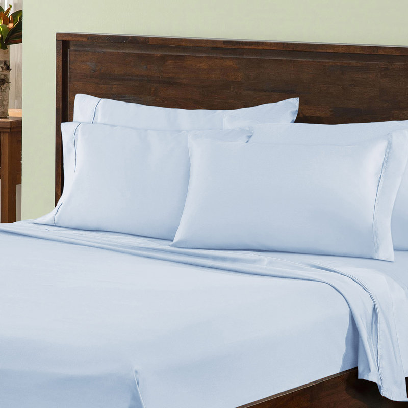 Ensemble de draps 1000 fils en mélange de coton, Ensemble de draps pour très grand lit avec 2 taie, Bleu