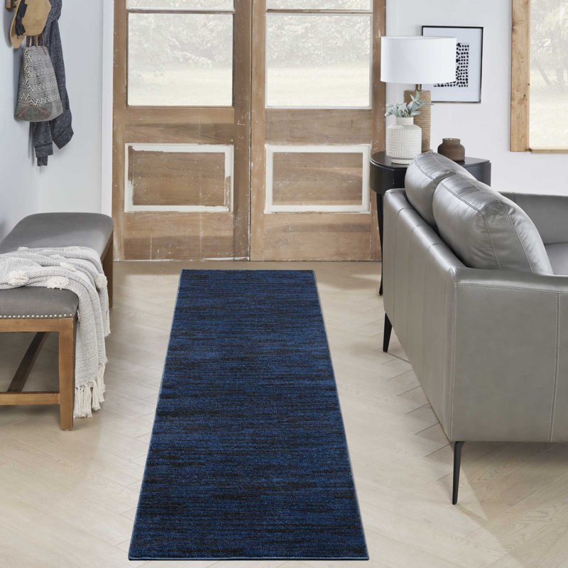 Tapis intérieur / extérieur bleu Mullican Sandy, Tapis de couloir 2 pi 2 po x 10 pi
