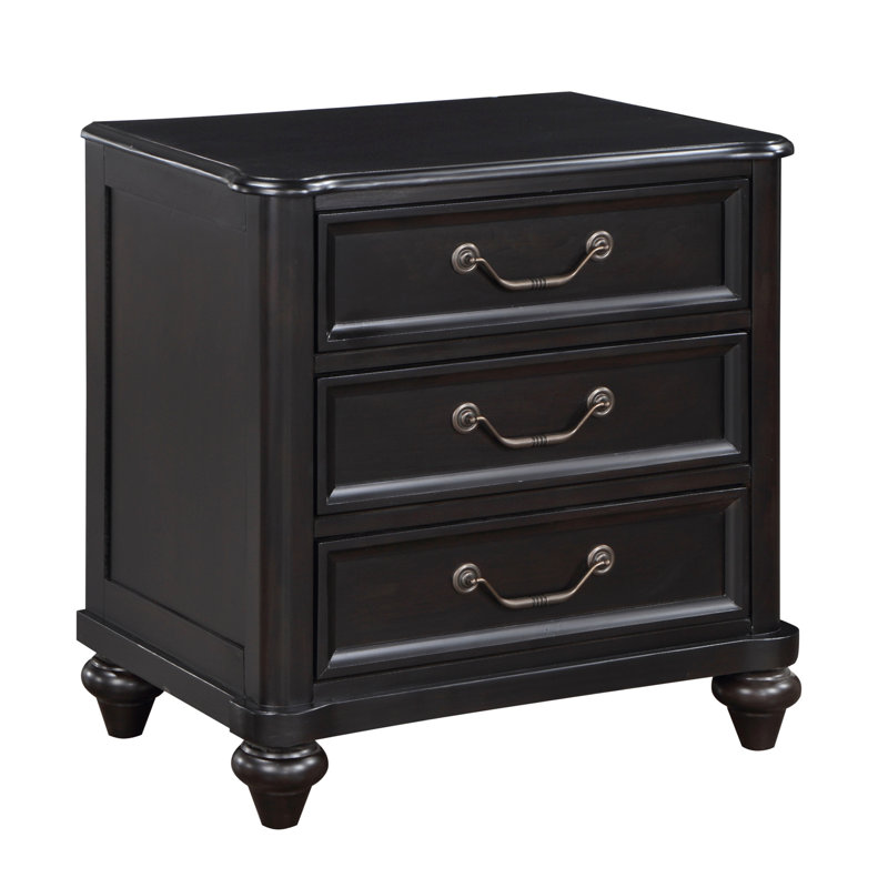 Table de chevet Classic 3 brun anthracite pour la finition de chambre à coucher, 3 tiroirs avec poignées antiques