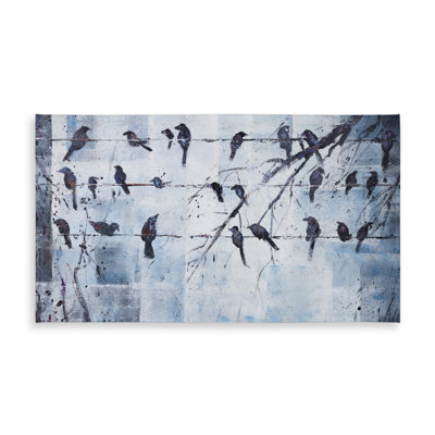 Bird Contemporary Blue Tablecloth - Abstract Birds on Wire