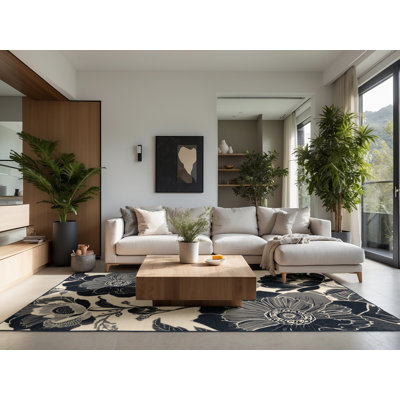 Soft Plush Eilerman Classic Oriental Area Rug in Beige – Navy Binding