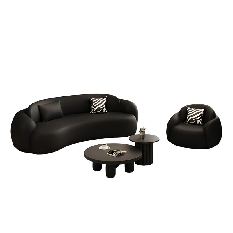 French black sofa tea table combination
