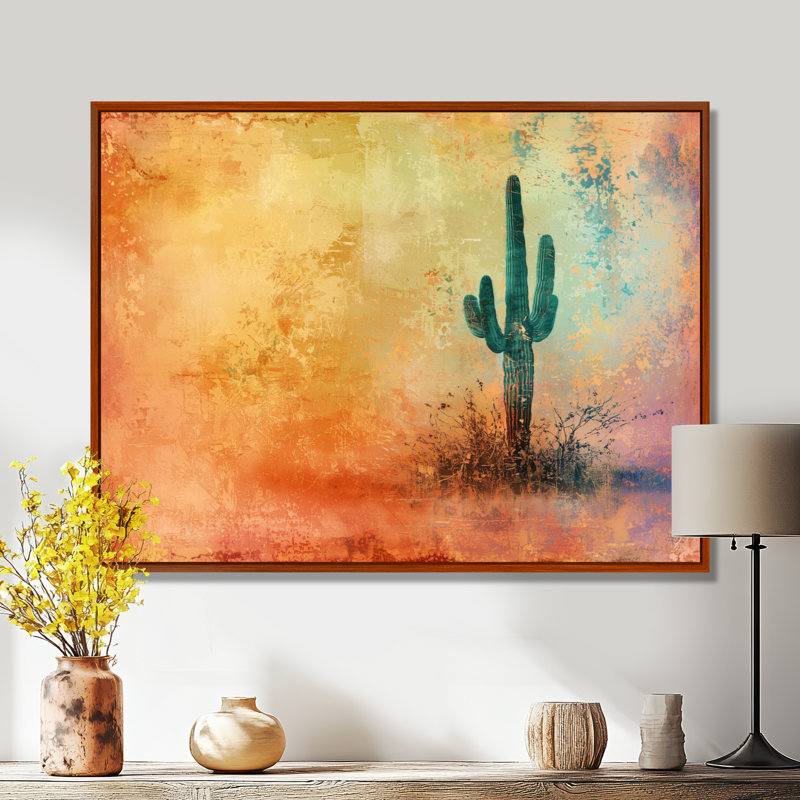 Désert du Nevada, Cactus Saguaro - Art mural de cactus floral, salon, H 34 po x l 44 po, Brun
