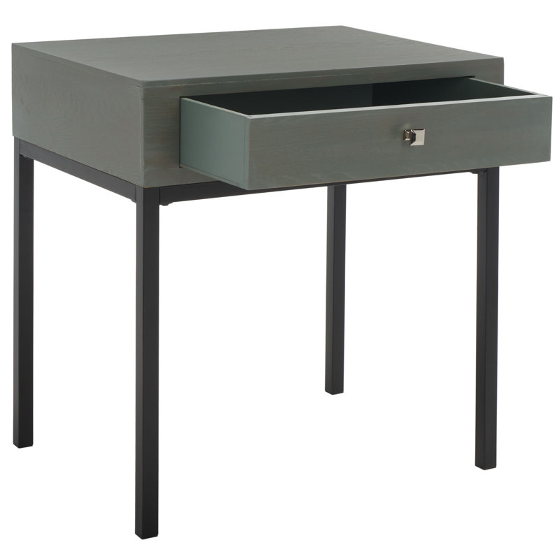 Joanna Solid Wood End Table with Storage, Ash Gray