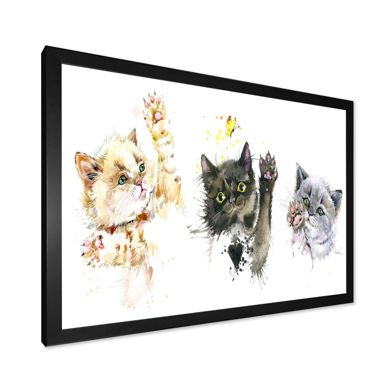 «Cute Kittens Set Play Cats», reproduction sur toile encadrée, Cadre noir, H 8 po x l 12 po x P 1 po