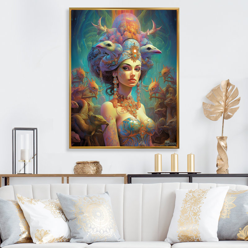 Déesse exquise dans des tons pastels psychédéliques - impression, H 32 po x l 24 po x P 1 po, Cadre flottant doré