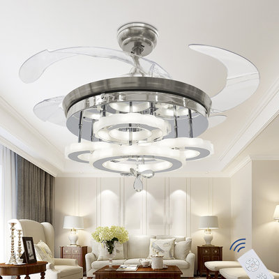 Ventilateur de plafond à pales rétractables intelligentes à 42 pales 42 po avec télécommande et ensemble d'éclairage inclus Baltz