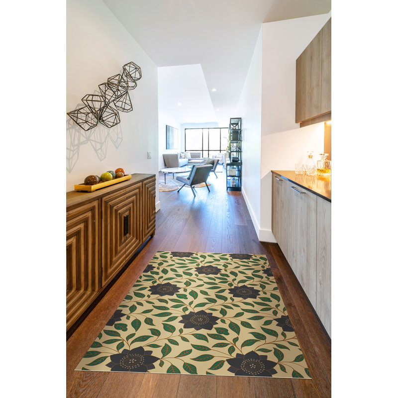 Haxtun Vinyl Floral Indoor Rug, Rectangle 3' x 5'