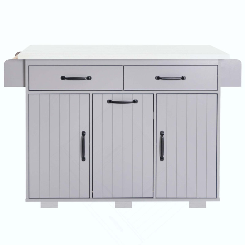 Kitchen Island with Tilt-Out Trash Storage, Rolling Kitchen Cart with Drop Leaf, Drawers, Spice & Towel Rack, Adjustable Shelves