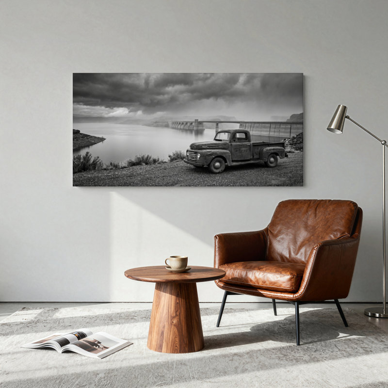 Ensemble de 1 tableau sur toile représentant un camion d'époque, L 32 po x H 16 po, Toile tendue