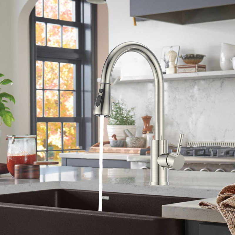 Pull Down Spray Single Lever Kitchen Tap, Brushed Nickel