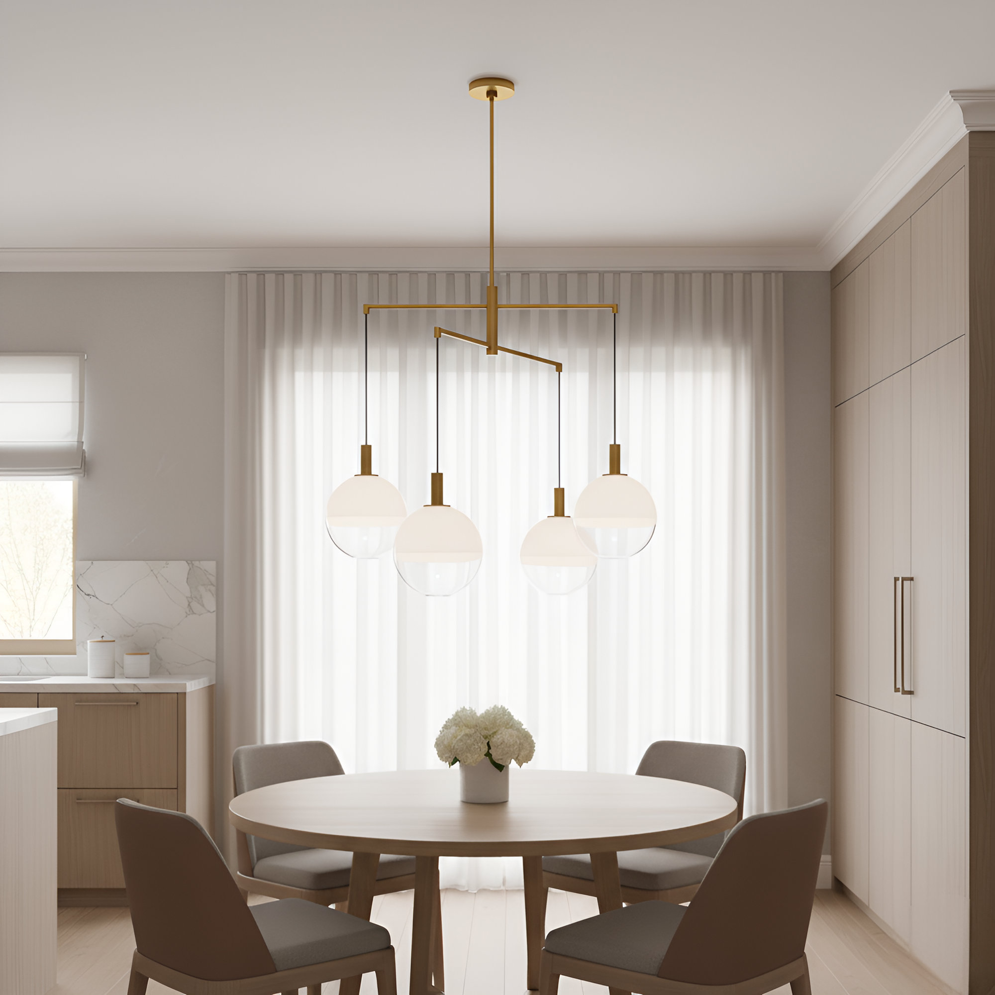 Sean Lavin Lillias 6 Light Dining Room Chandelier With Milk Clear Glass Mix Shade, 29.875" H x 32.5" W x 32.5" D, 4 Lights