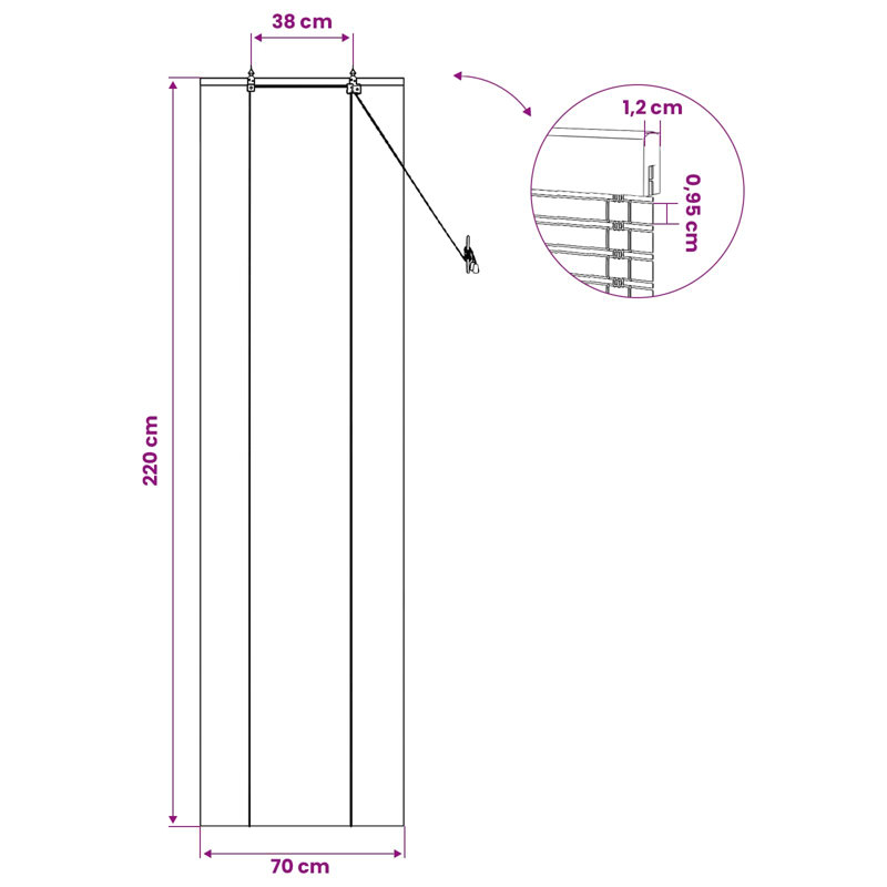 Bamboo Roller shade, 70 cm W x 220 cm L