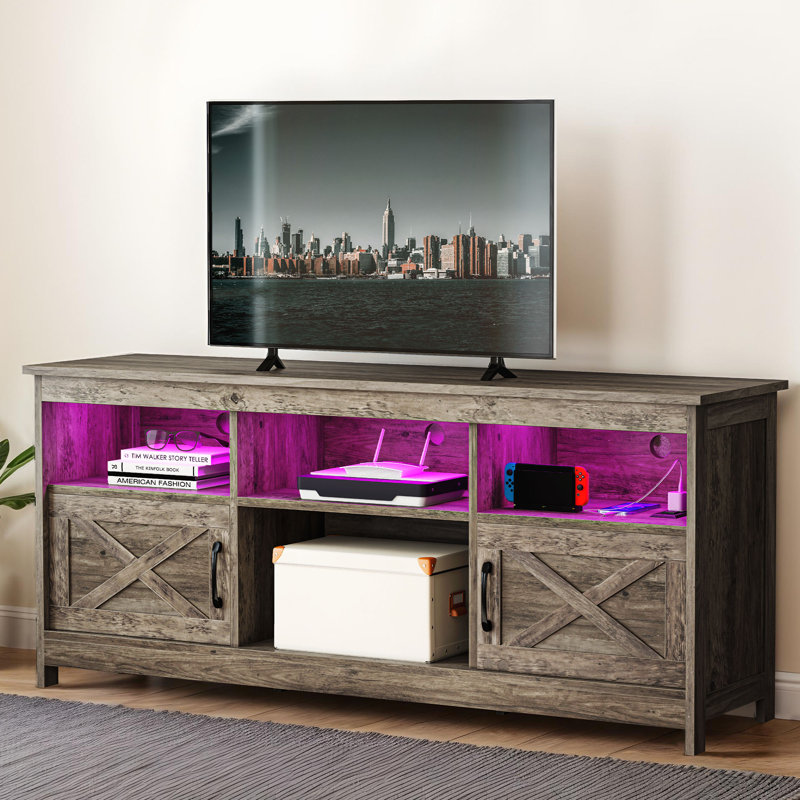 Meuble télé Mercato Modern Farmhouse, Gris délavé, H 25,6 po x l 59 po x P 15,7 po