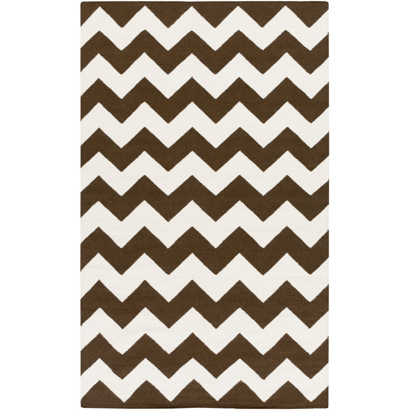 Tapis brun / ivoire en laine tissé à la main Bangor, Rectangle 9 pi x 12 pi