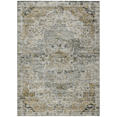 Machine Washable Indoor/Outdoor Xhevrie Taupe Rug