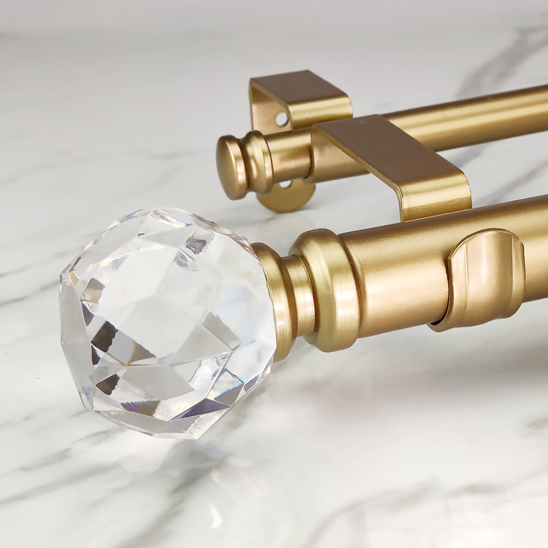 Gold Adjustable Double Curtain Rod with Crystal Finials