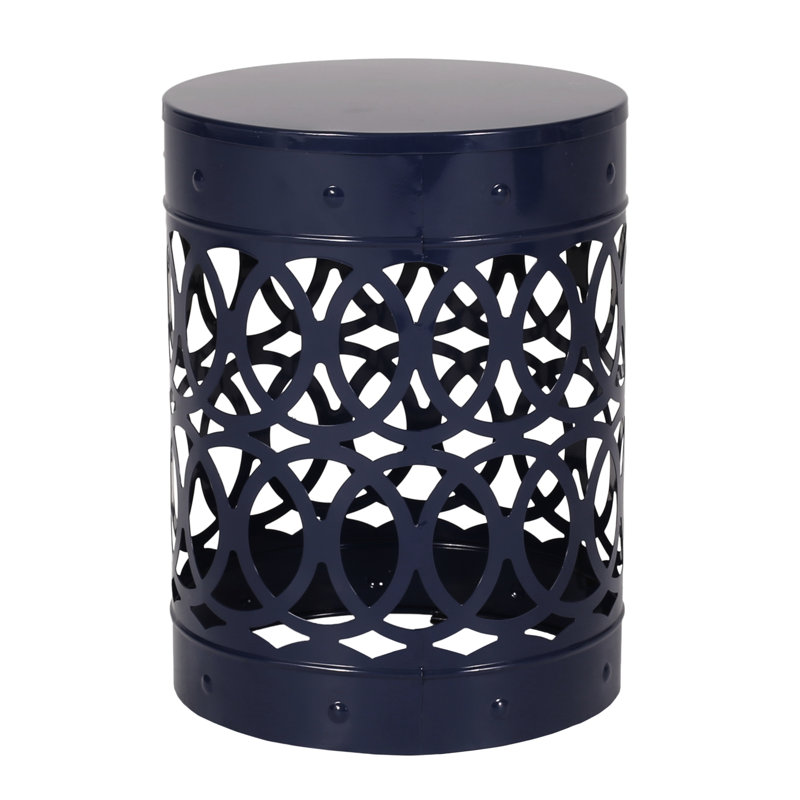 Outdoor Metal End Table - Large. Modern Navy Blue Style, Iron Cut. Powder-Coated, No Assembly. 13.76" X 17.72", 4.57 Lb Large Table. Design, Cut, Powder-Coated. Assembly Needed. 13.76In 18In, 4.57Lb
