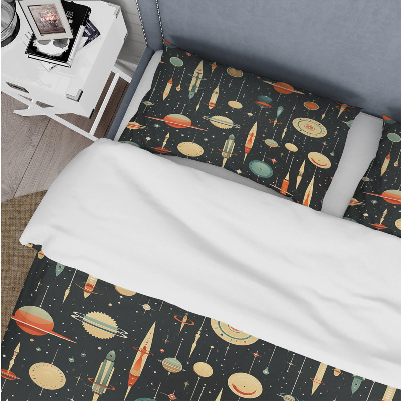 Ensemble de housse de couette Space Age Retro Resurg I, Housse de couette simple + 1 taie décorative stan