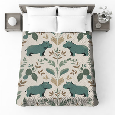 Hippo Leaf Motif Bedding Hippo Bedspread Animal