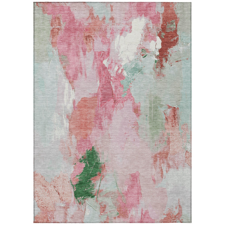 Machine Washable Indoor/Outdoor Xhevrie Blush Rug