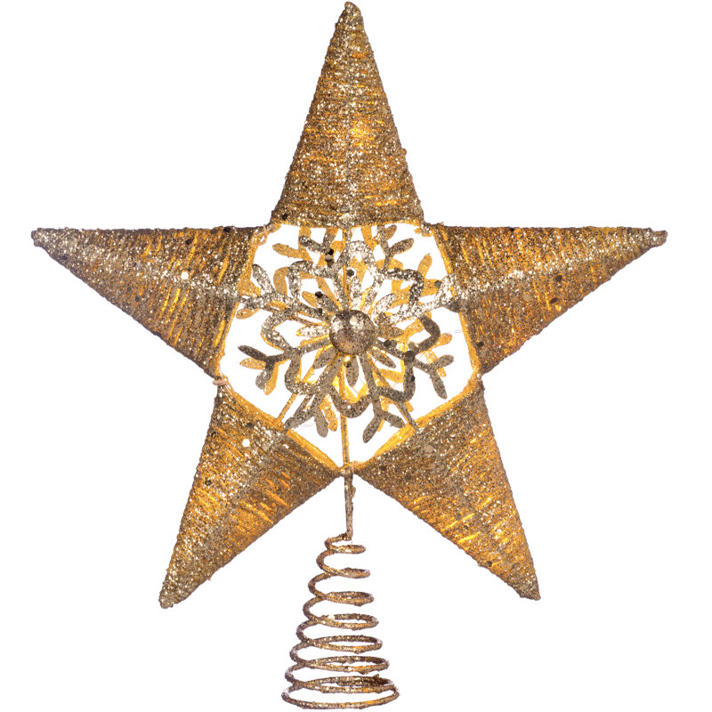 29cm Metal Astrology & Stars Lighted Tree Topper, Gold